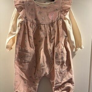 Baby Girls Floral Pink Romper with Cream Long-Sleeve Bodysuit